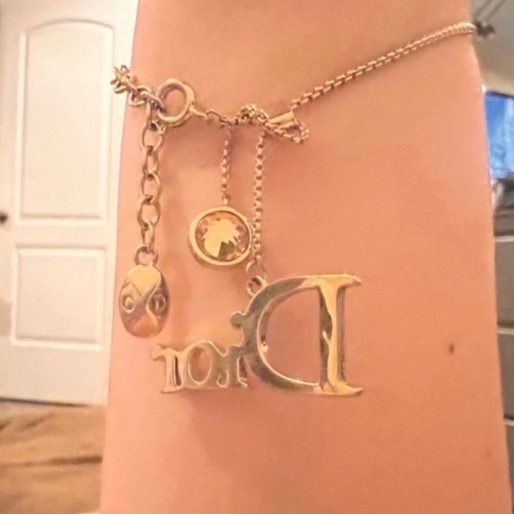 Dior Gold-Tone Logo With Amber Rhinestones Bracelet